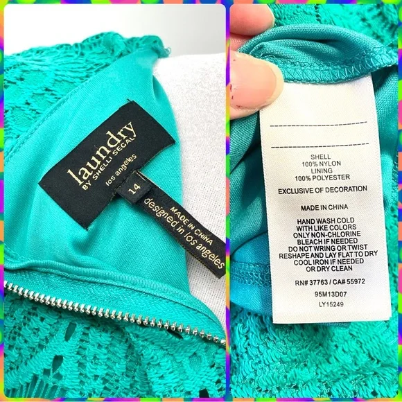 LAUNDRY Spring Green Crochet Lace Floral Medallion Overlay Shift Dress Size 14 - Picture 13 of 13